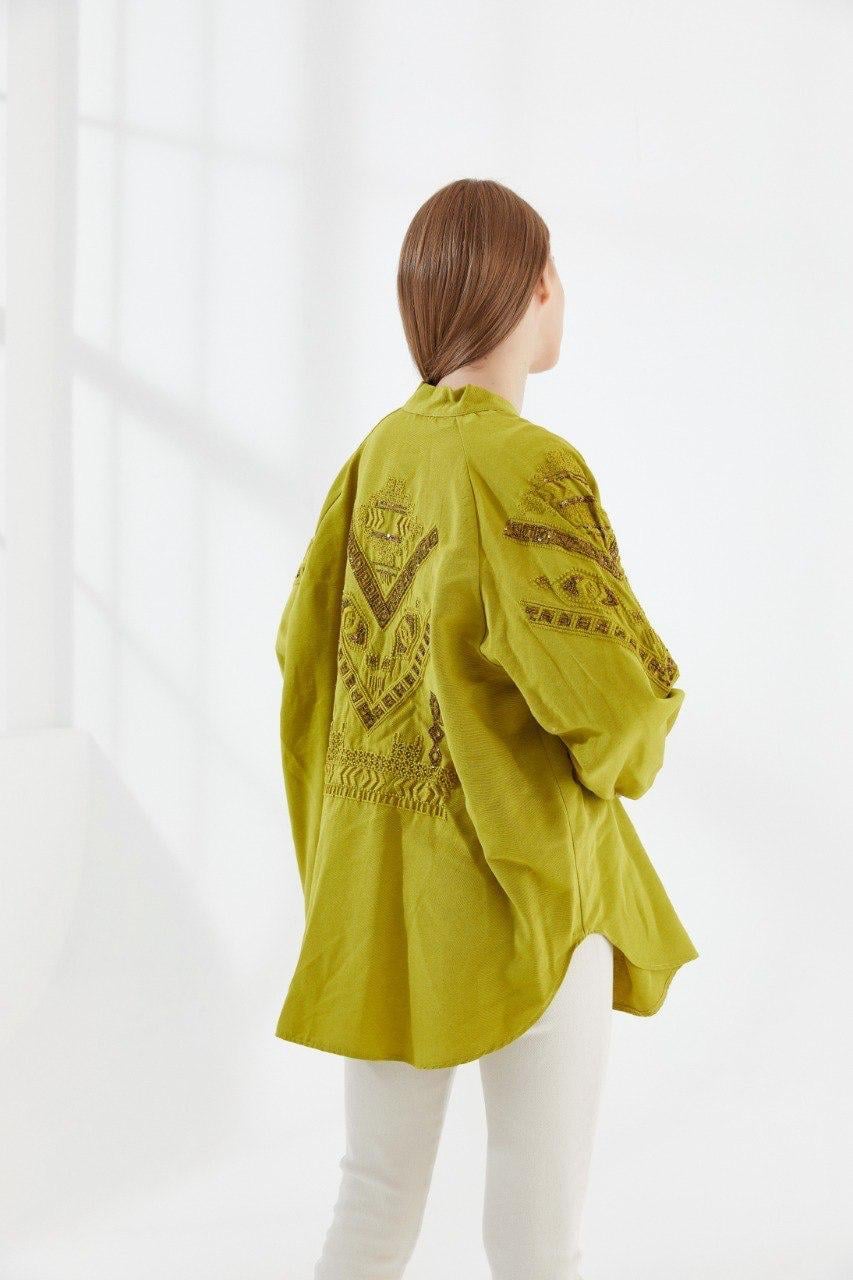 Nakışlı Kimono Yağ Yeşili