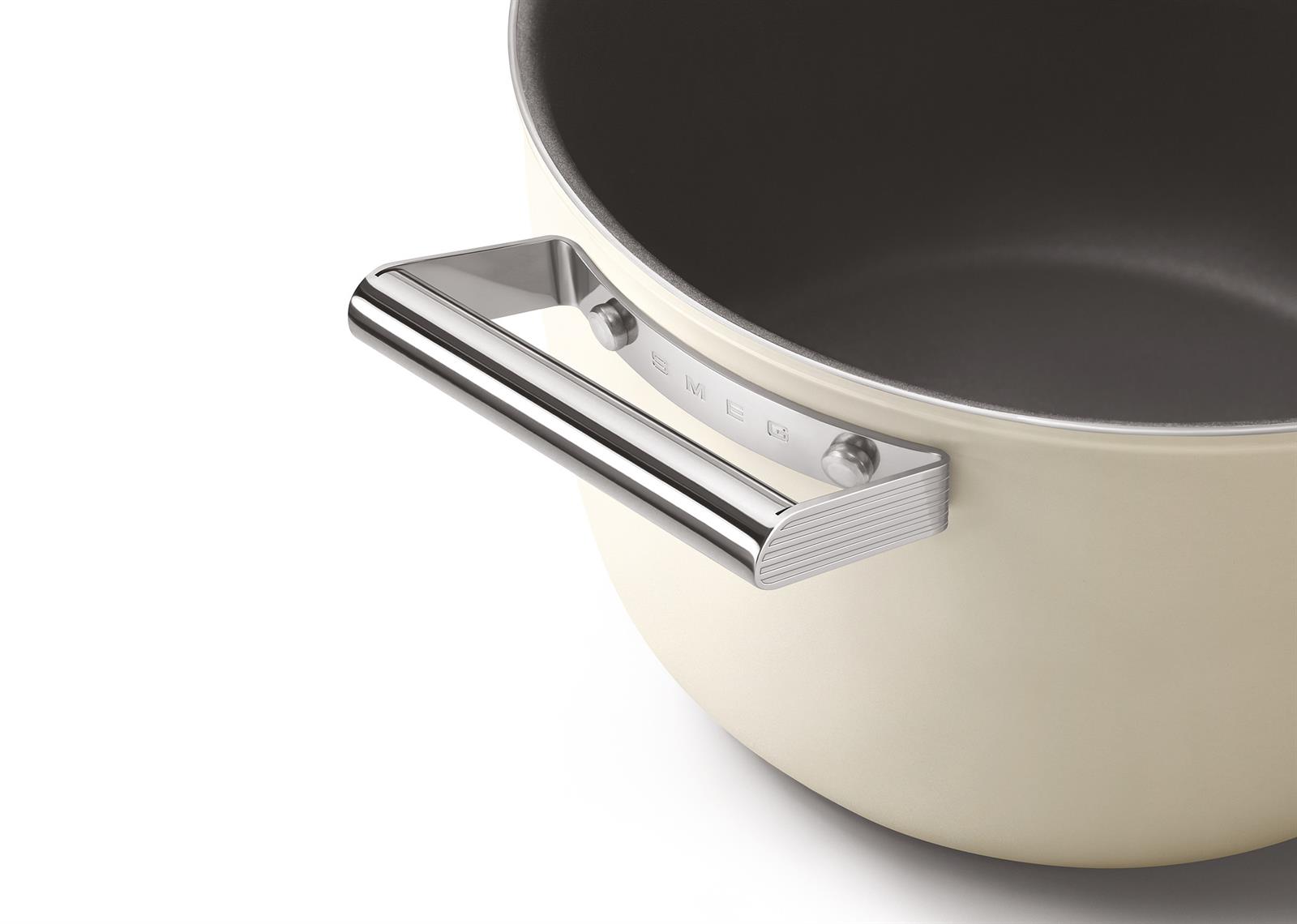 Smeg - Cookware 50's Style Krem Tencere Cam Kapaklı 26 cm