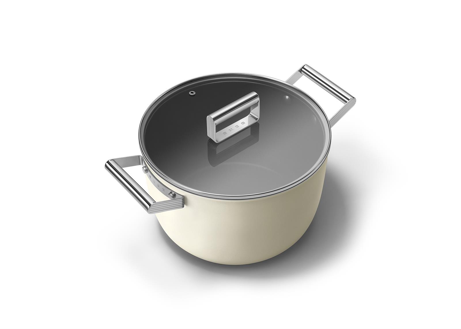 Smeg - Cookware 50's Style Krem Tencere Cam Kapaklı 26 cm