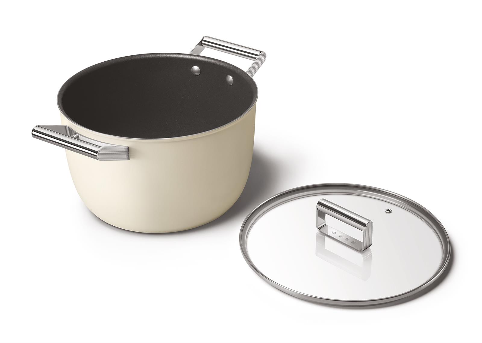 Smeg - Cookware 50's Style Krem Tencere Cam Kapaklı 26 cm