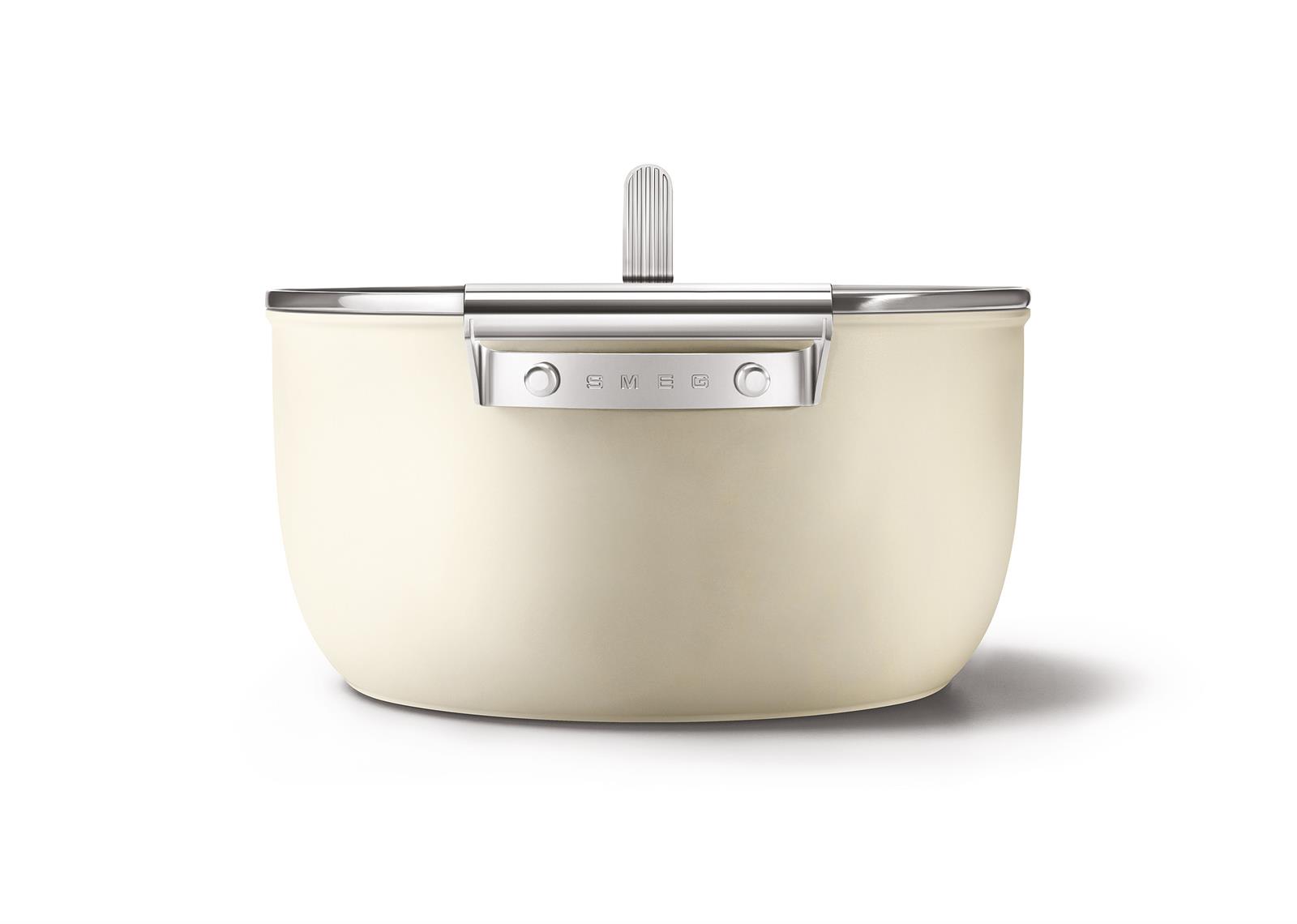 Smeg - Cookware 50's Style Krem Tencere Cam Kapaklı 26 cm