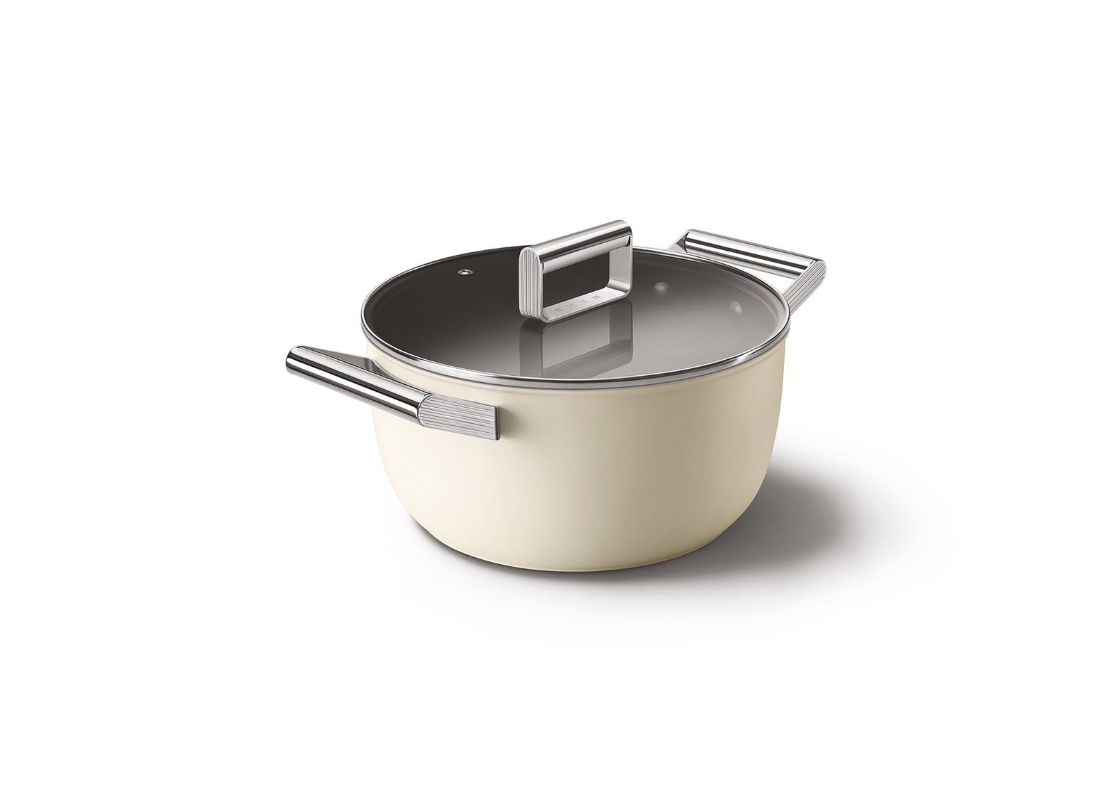 Smeg - Cookware 50 S Style Krem Tencere Cam Kapaklı 24 cm