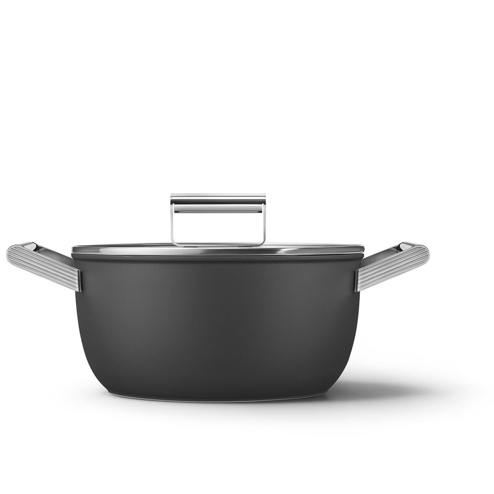 Smeg - Cookware 50 S Style Siyah Tencere Cam Kapaklı 24 cm