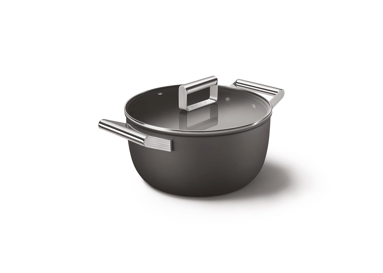 Smeg - Cookware 50 S Style Siyah Tencere Cam Kapaklı 24 cm