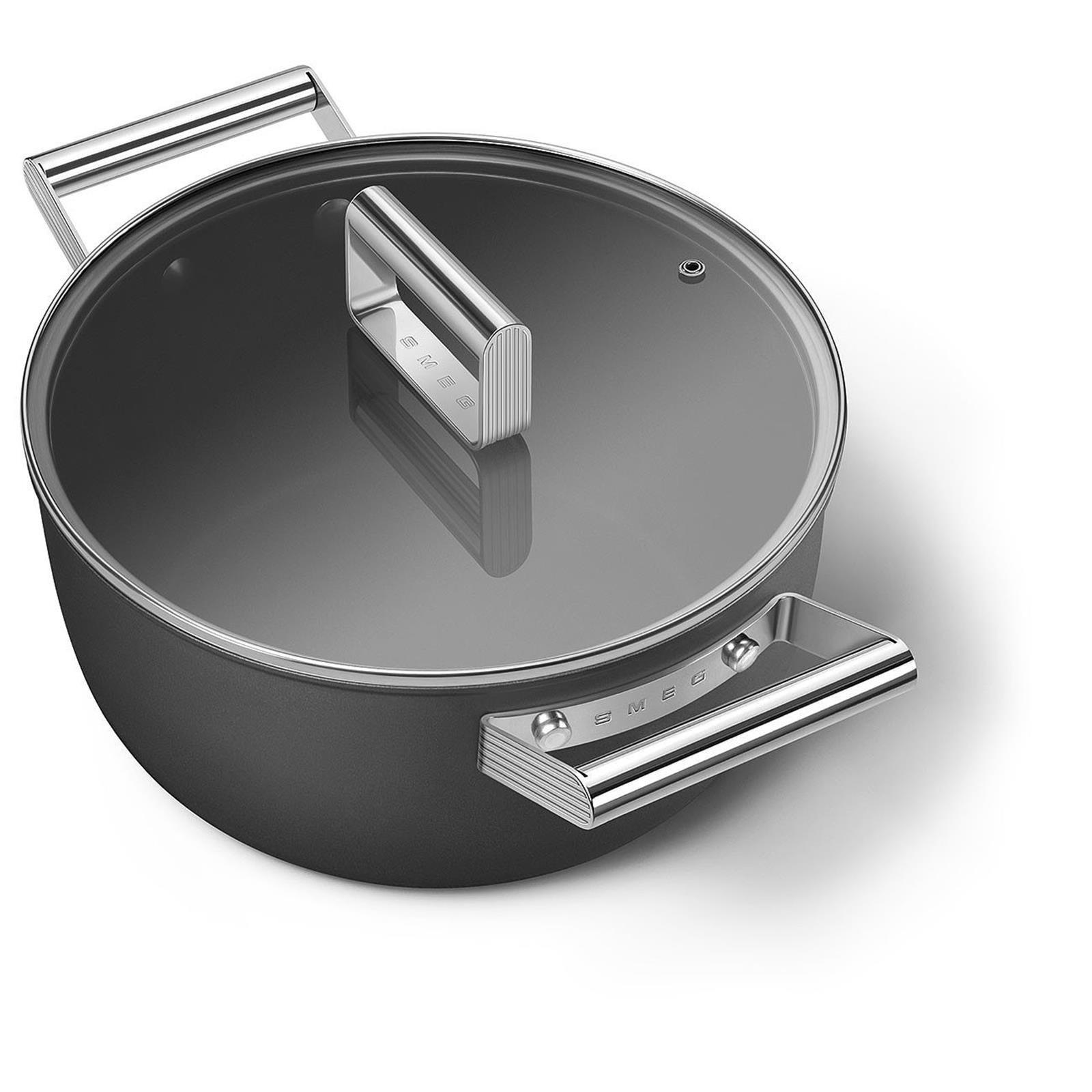 Smeg - Cookware 50 S Style Siyah Tencere Cam Kapaklı 24 cm