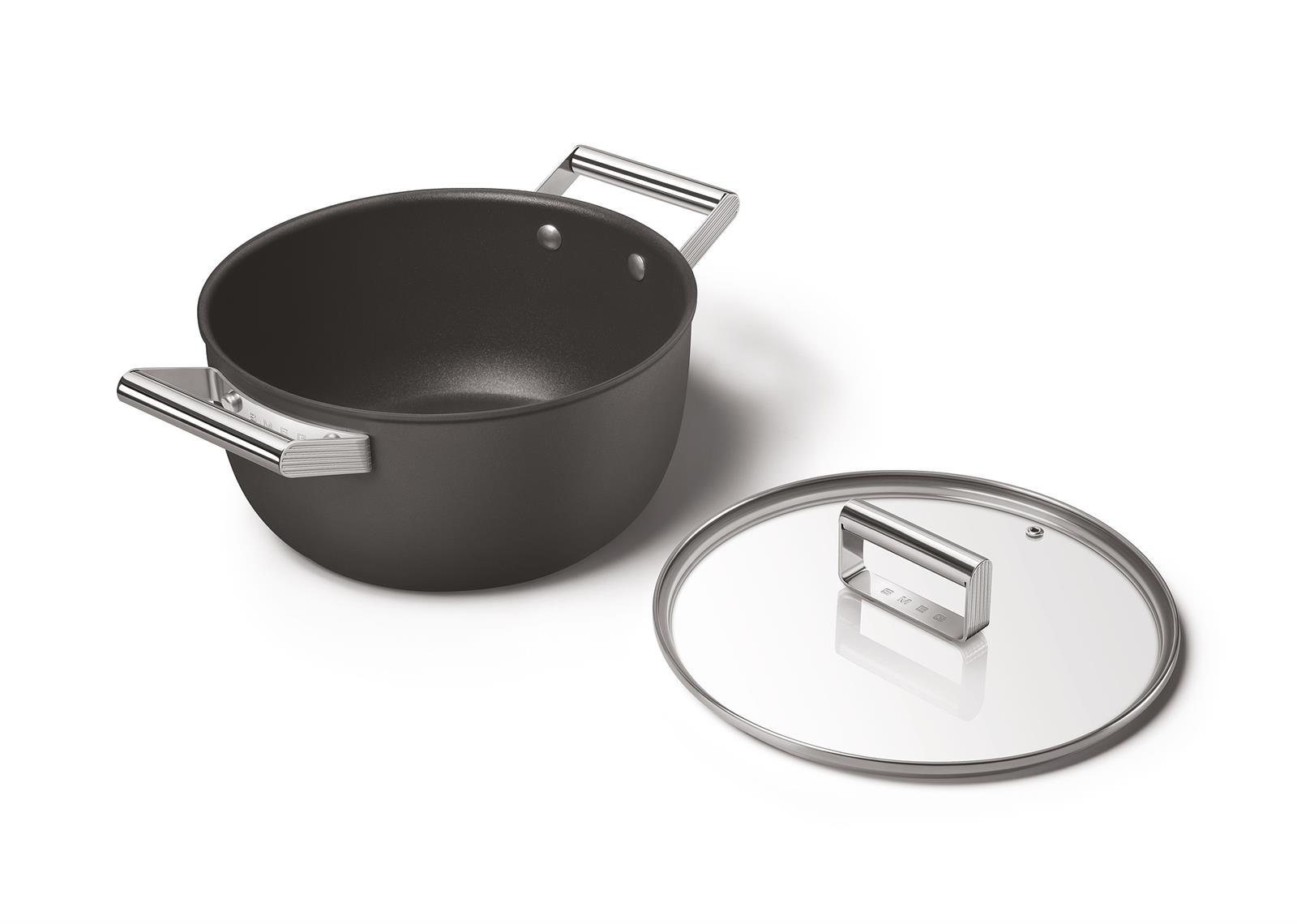Smeg - Cookware 50 S Style Siyah Tencere Cam Kapaklı 24 cm