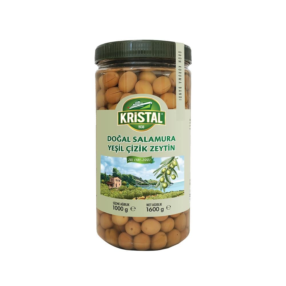 1000 g doğal salamura yeşil çizik zeytin (2xl 181-200)