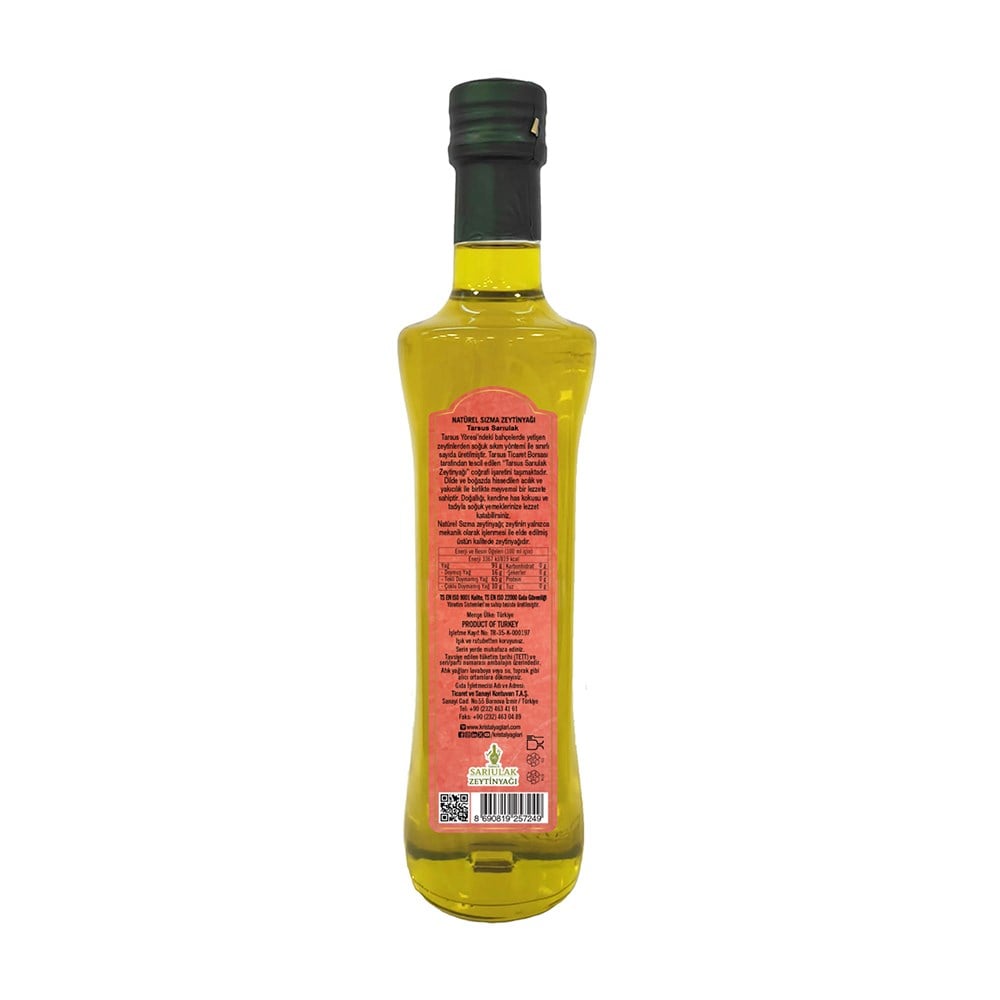 Tarsus Sarıulak Natürel Sızma Zeytinyağı 500 ml Cam Şişe