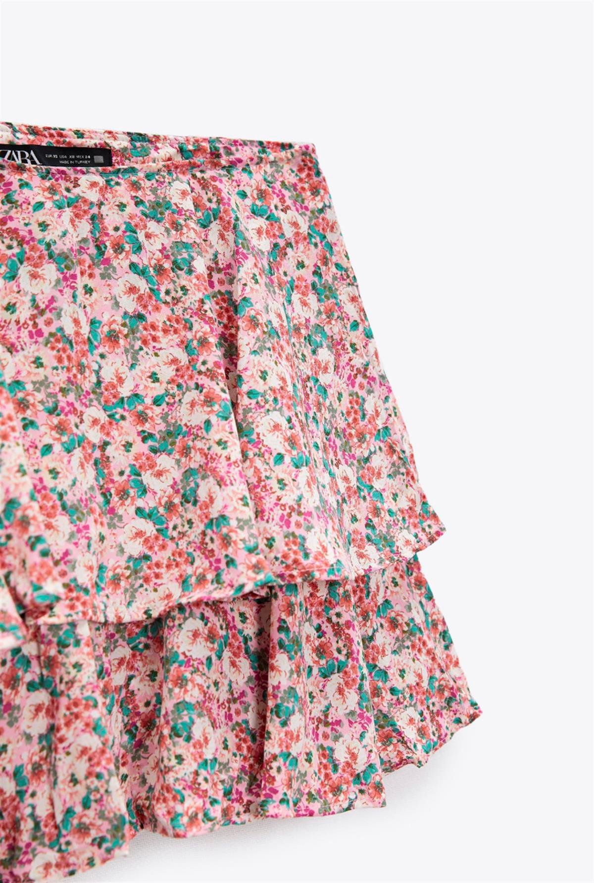 Çiçekli Pembe Şort Etek 