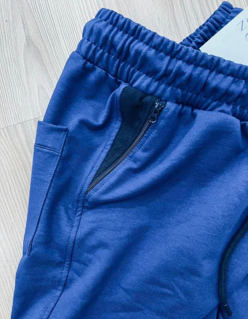 Mavi Renk Cep Fermuarlı şort