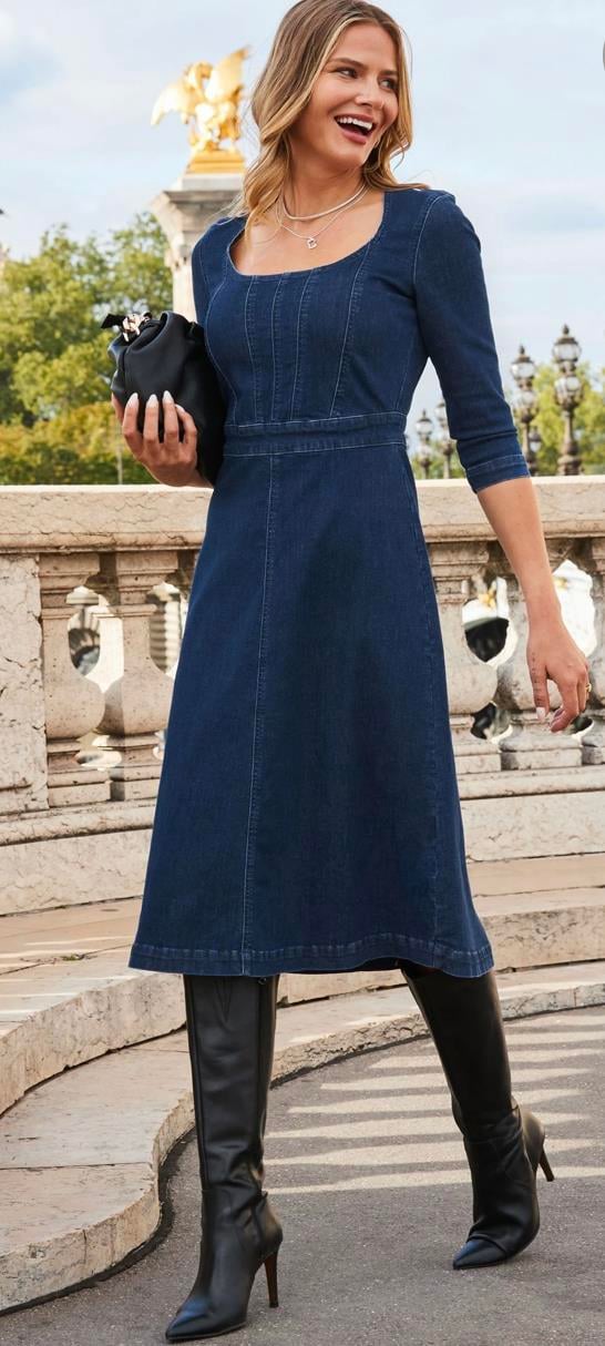 Sosandar Flare Denim Elbise