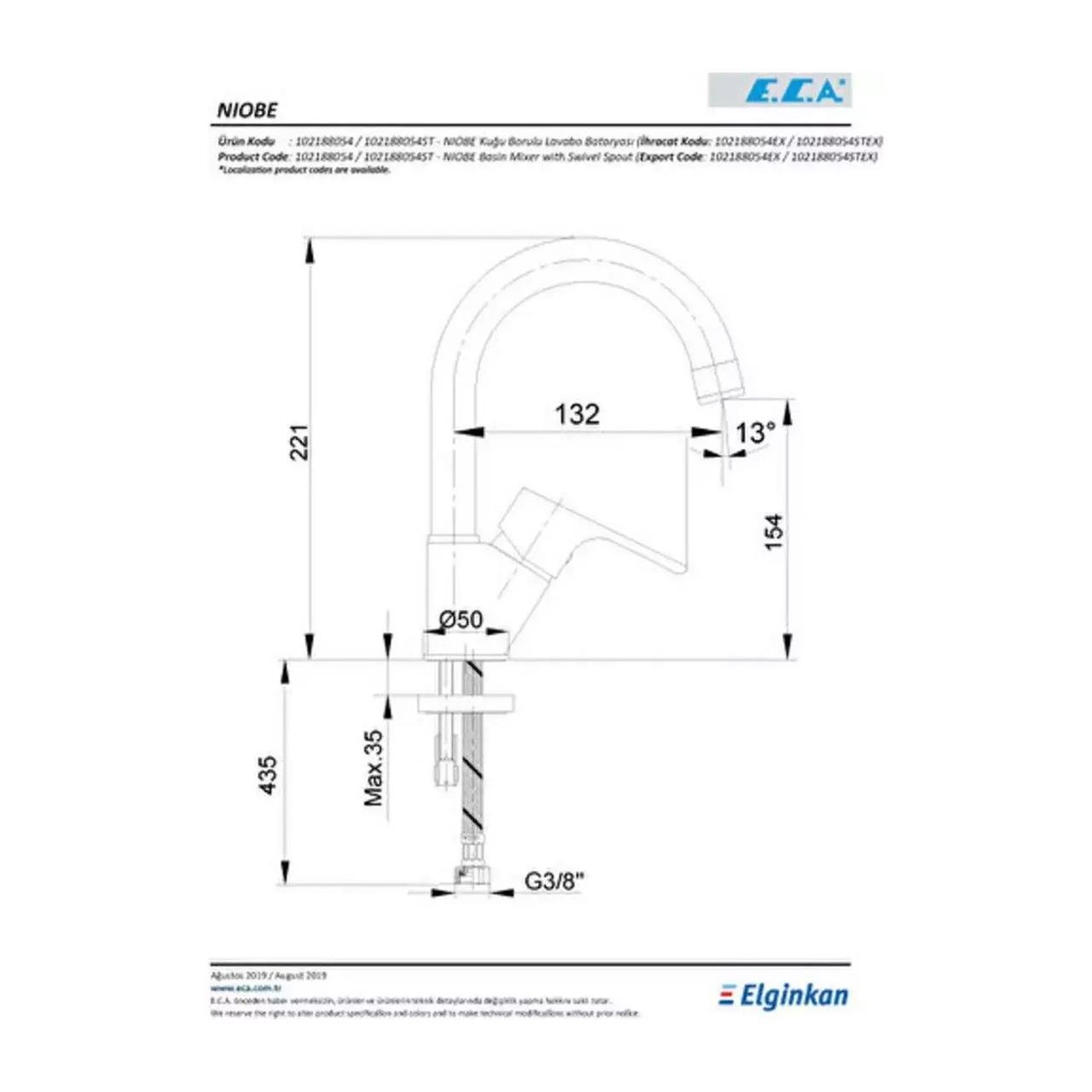 ECA Niobe Kuğu Borulu Lavabo Bataryası 102188054-Lavabo Bataryası-FLZ07726