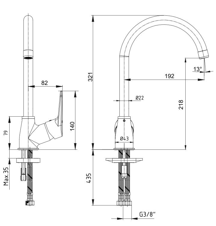 ECA Spylos Eviye Mutfak Evye Bataryası 102118136-Batarya & Musluk-FLZ07692