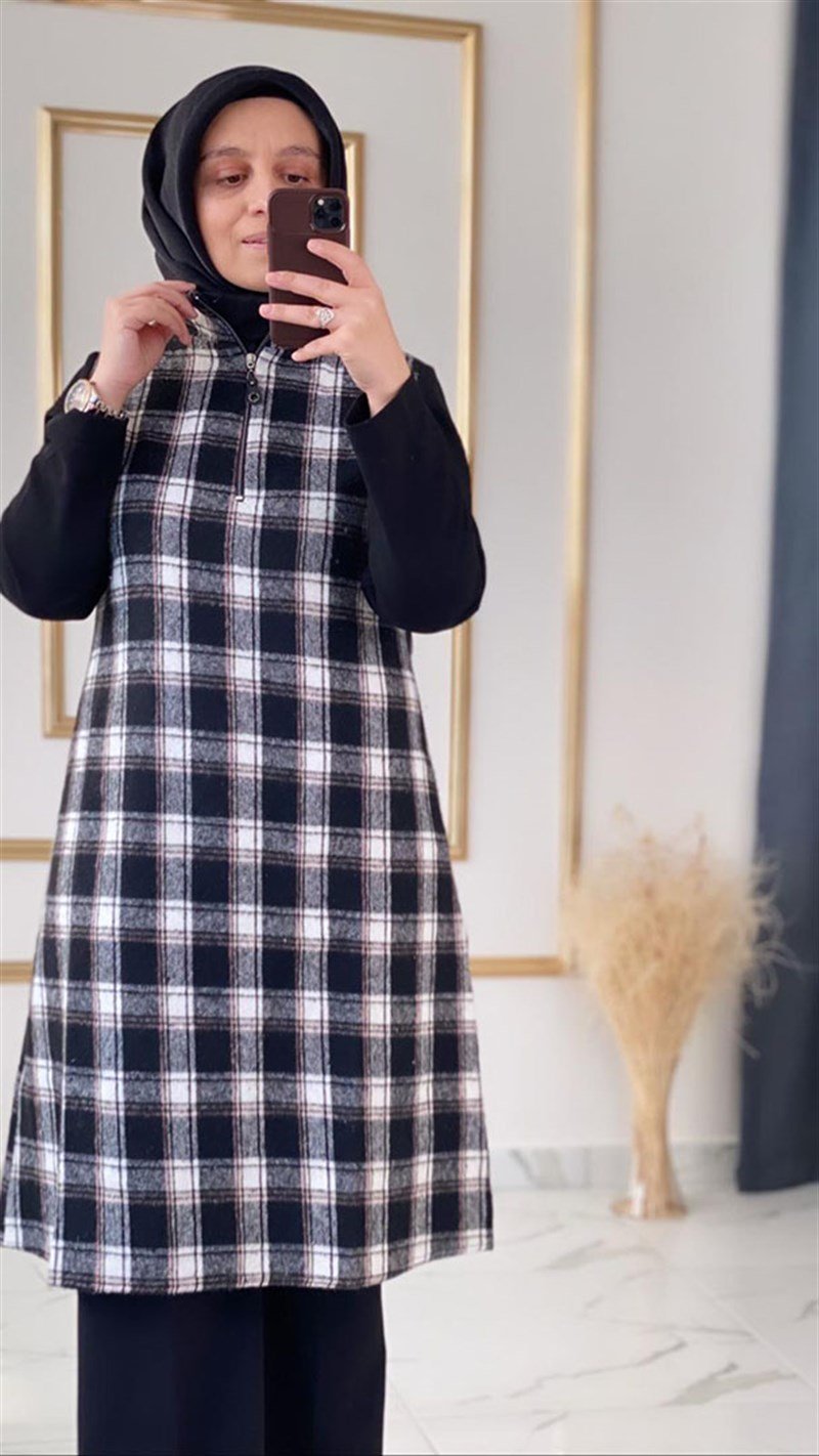 Çınar Özkan Fermuarlı Ekose Tunik 1090