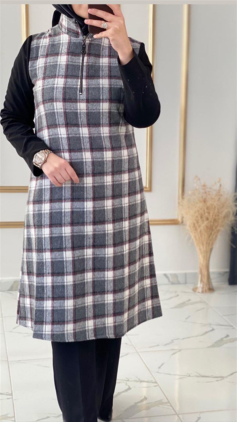Çınar Özkan Fermuarlı Ekose Tunik 1090