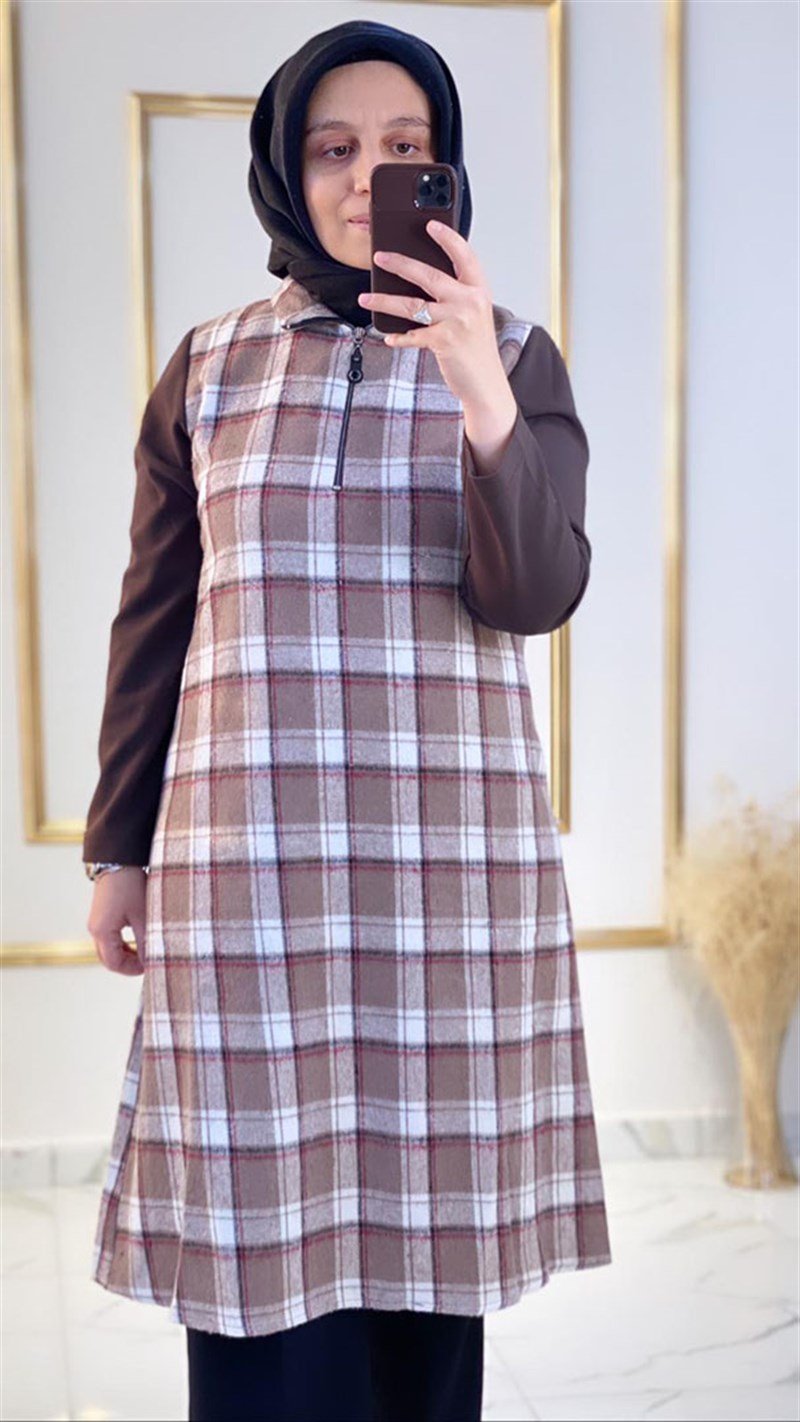 Çınar Özkan Fermuarlı Ekose Tunik 1090