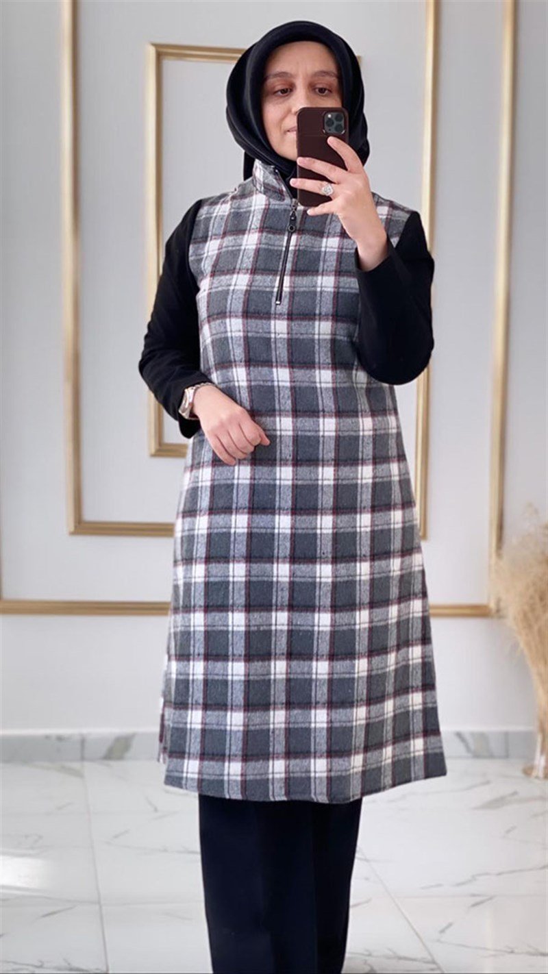 Çınar Özkan Fermuarlı Ekose Tunik 1090