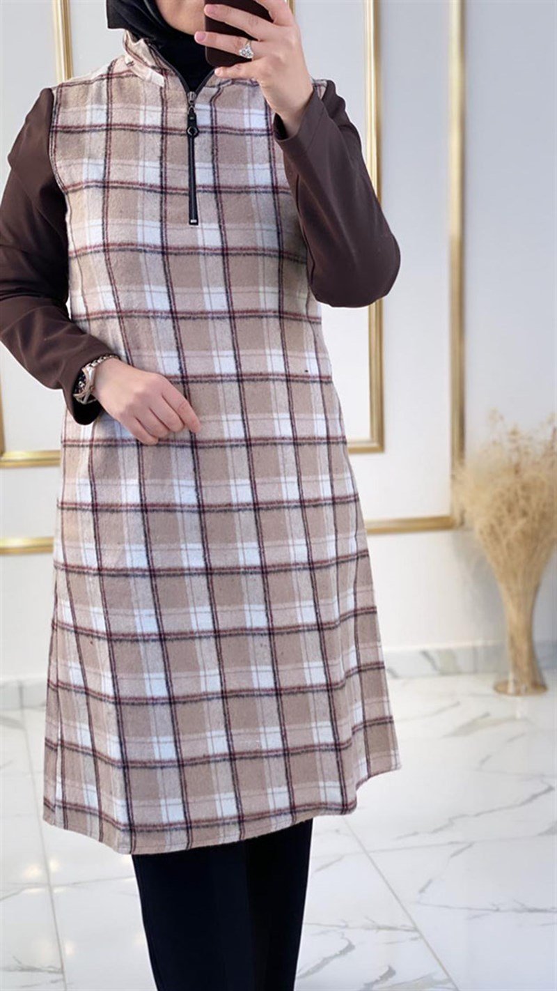 Çınar Özkan Fermuarlı Ekose Tunik 1090