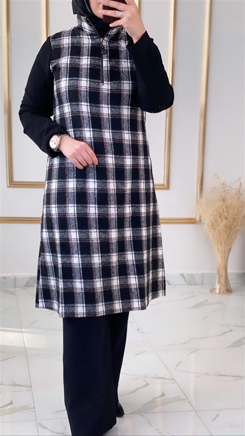 Çınar Özkan Fermuarlı Ekose Tunik 1090