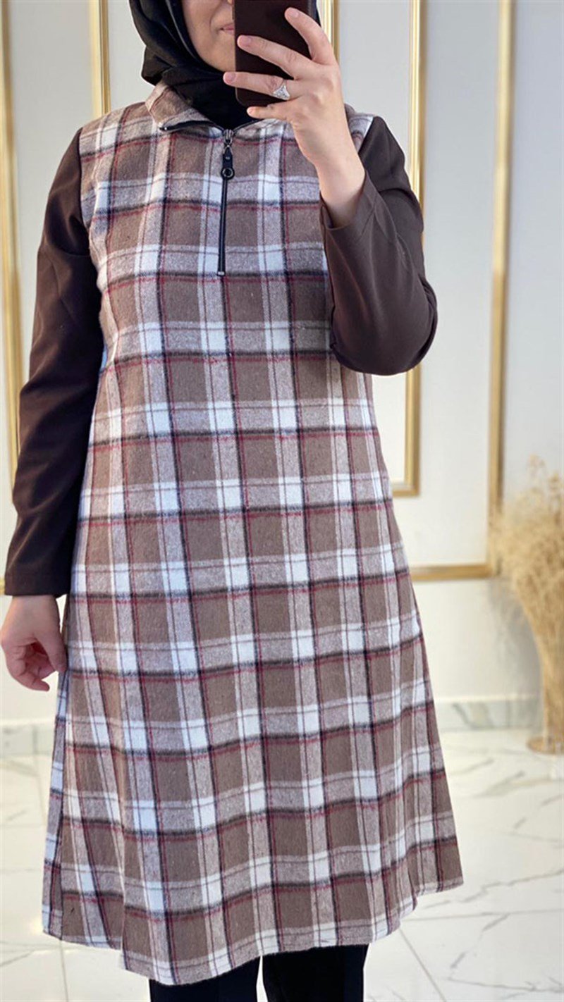 Çınar Özkan Fermuarlı Ekose Tunik 1090