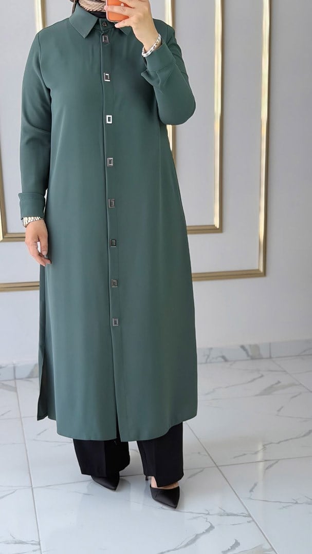 Çıtçıtlı Uzun KoyuMint Tunik FRY