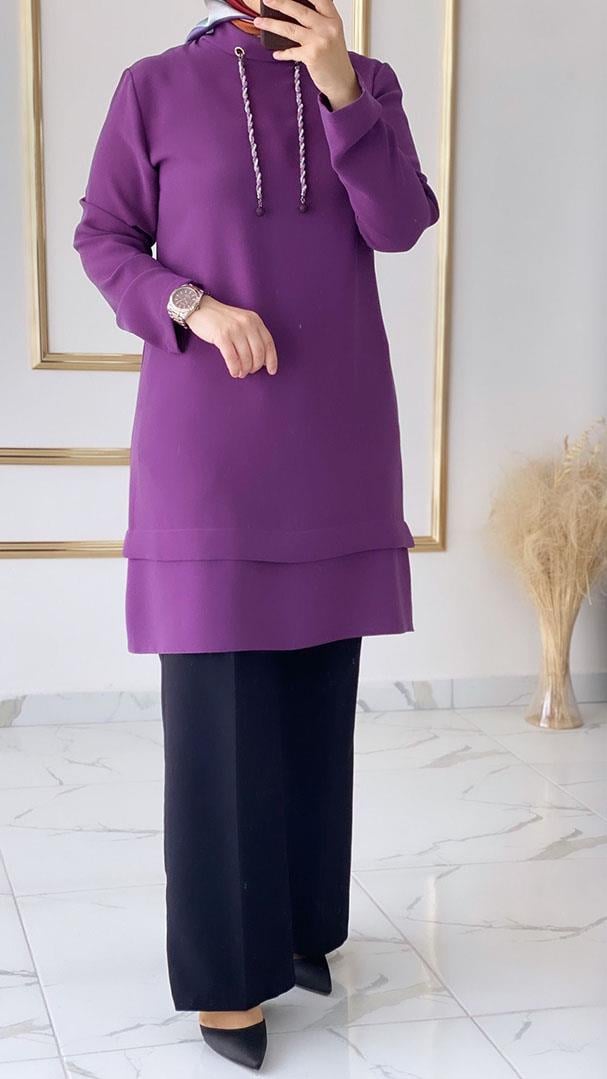 Degrade Yaka Spor Şık Violet Tunik FRY