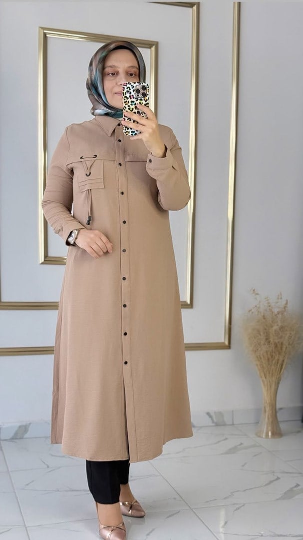 Düğmeli Spor Camel Giyçık Tunik FRY