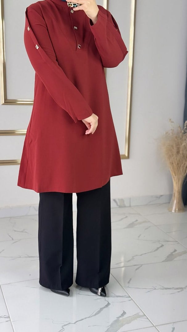 Kare Çıtçıtlı Spor Kiremit Tunik FRY