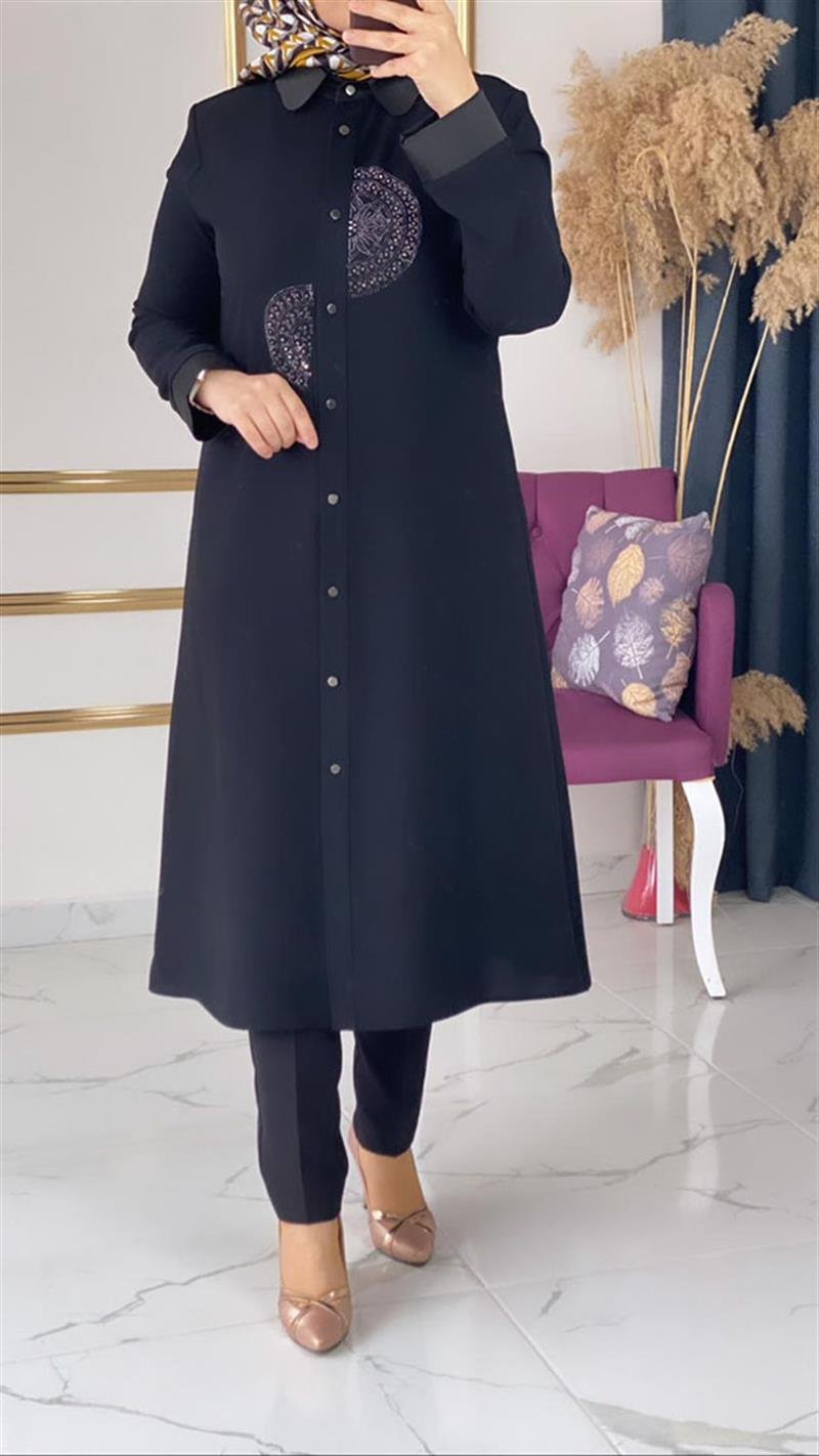 Saten Taşlı Kadın Tunik