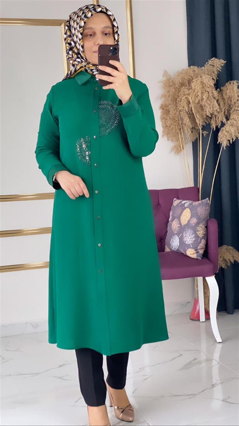 Saten Taşlı Kadın Tunik