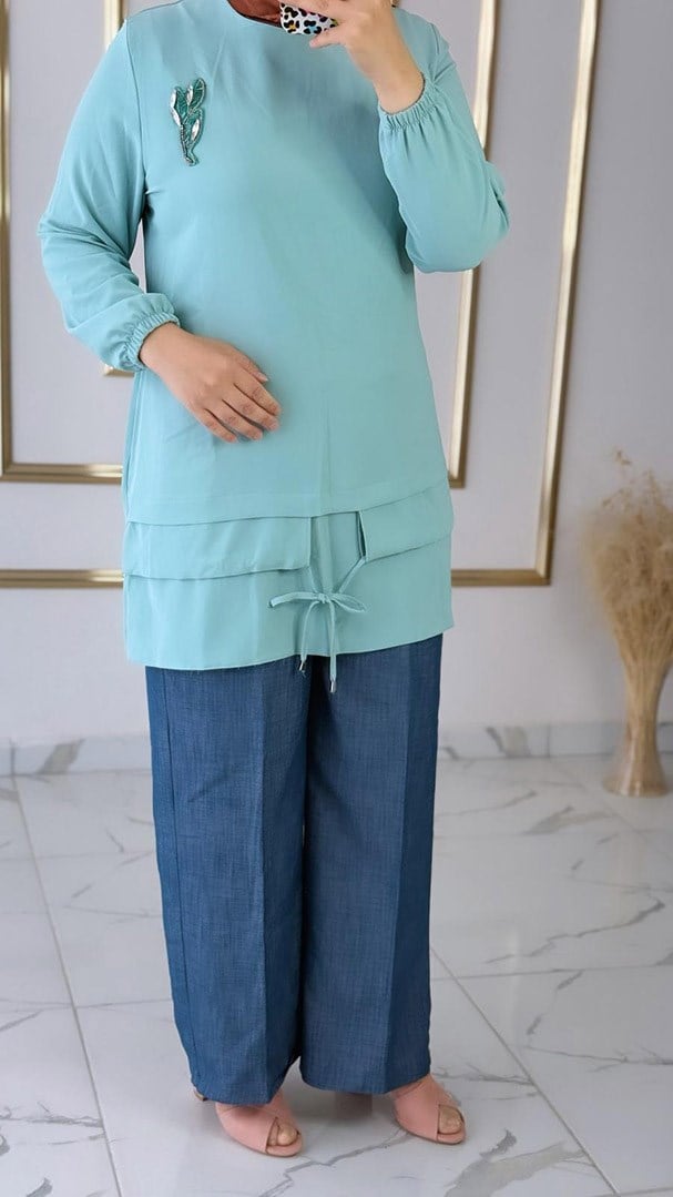 Taş Detaylı Mavi Tunik FRY