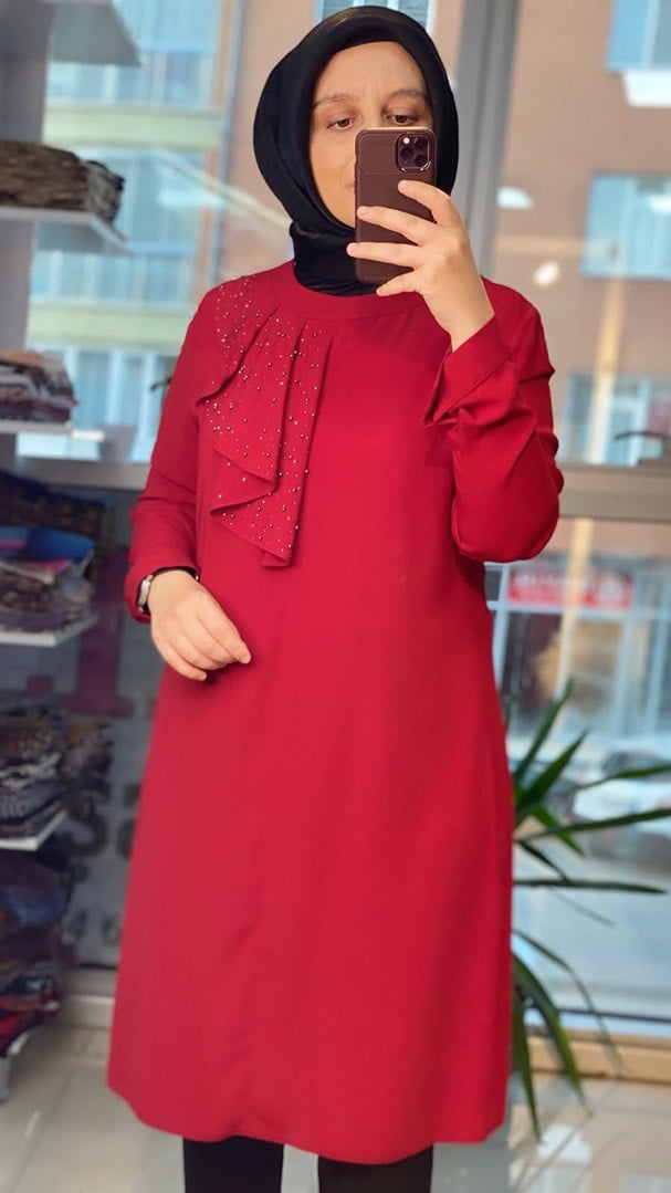 Volan Detaylı Kırmızı Tunik FRY