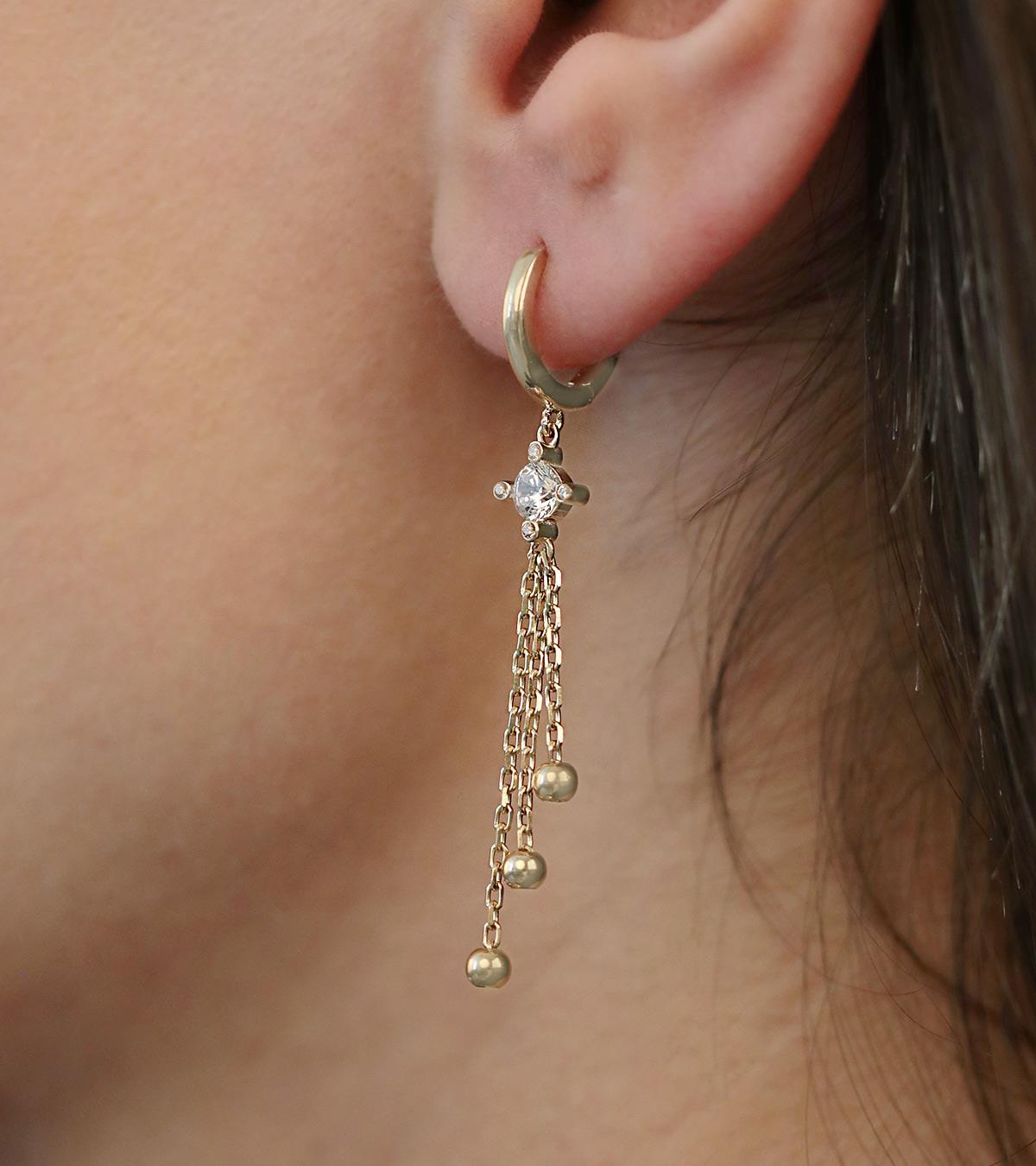 Zincirli Tektaş Halka Küpe