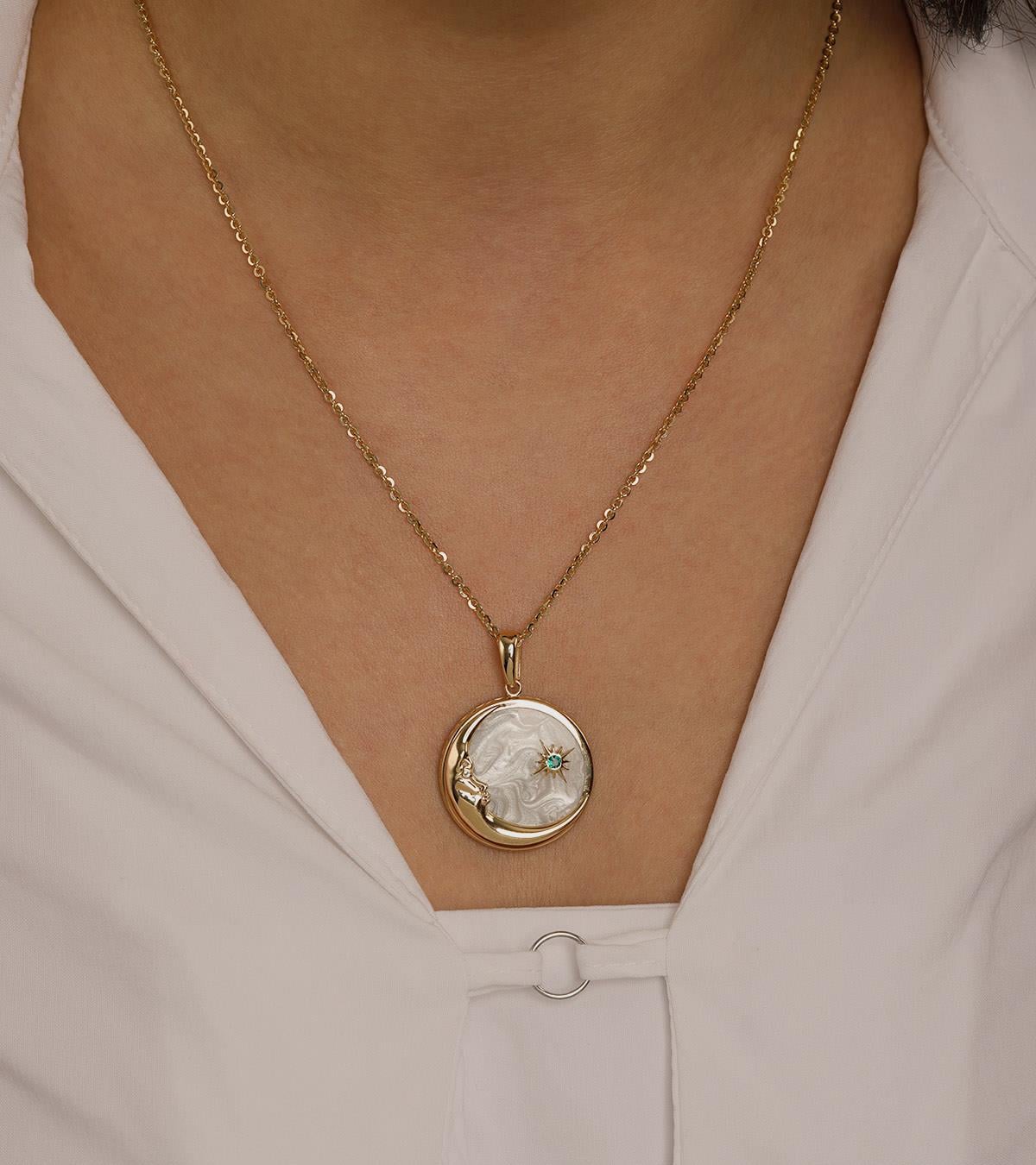 Sedefli Moon Kolye Ucu