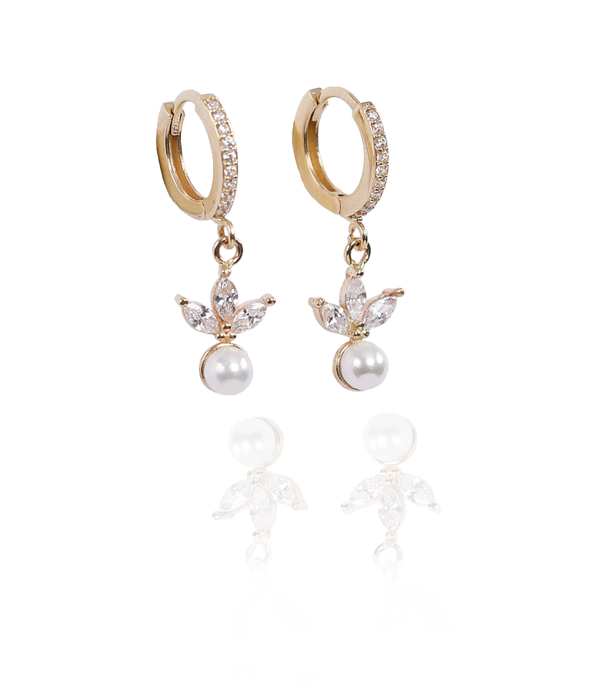 İncili Lotus Halka Küpe