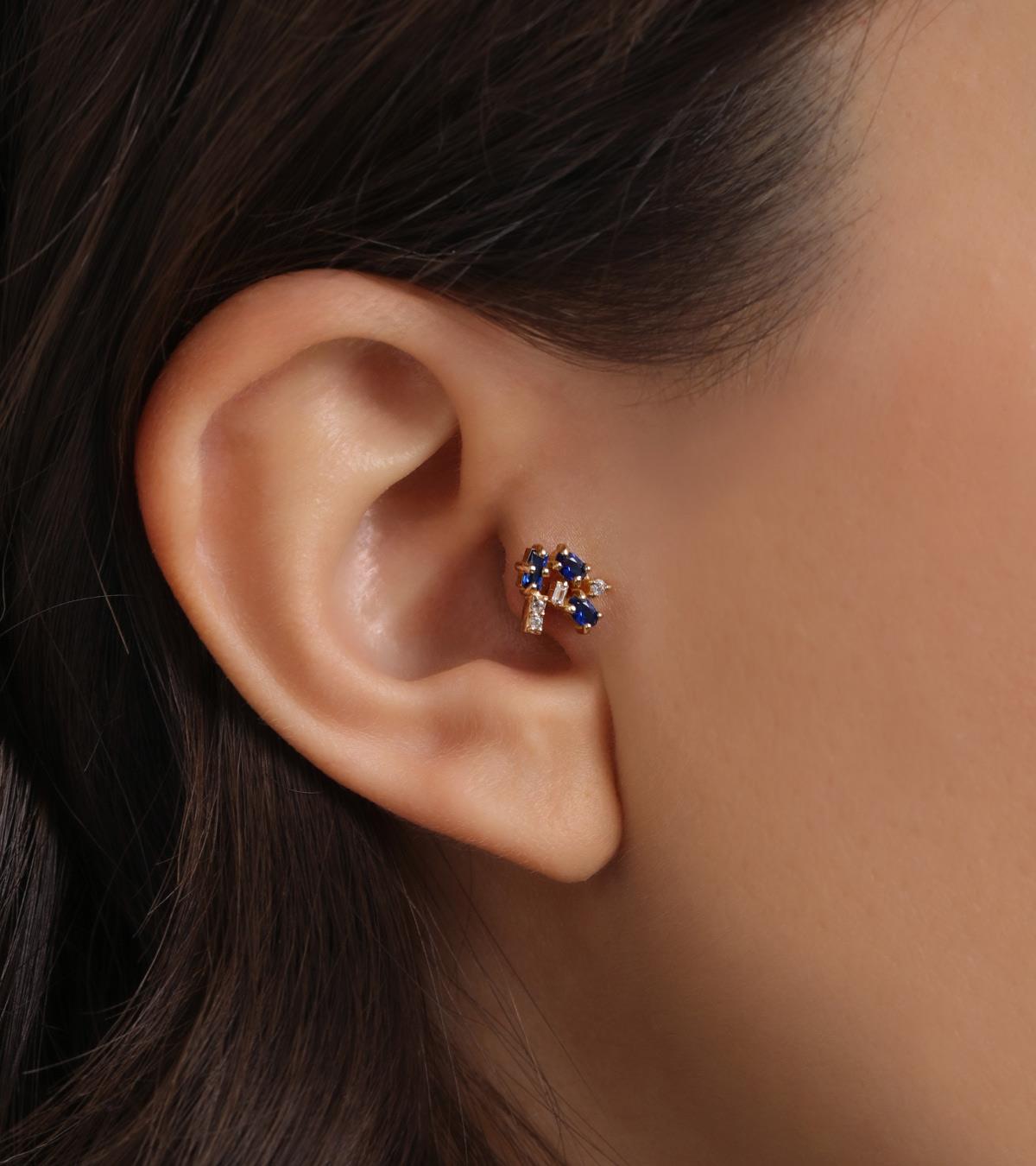 Lacivert Bagetli Piercing (Tragus)
