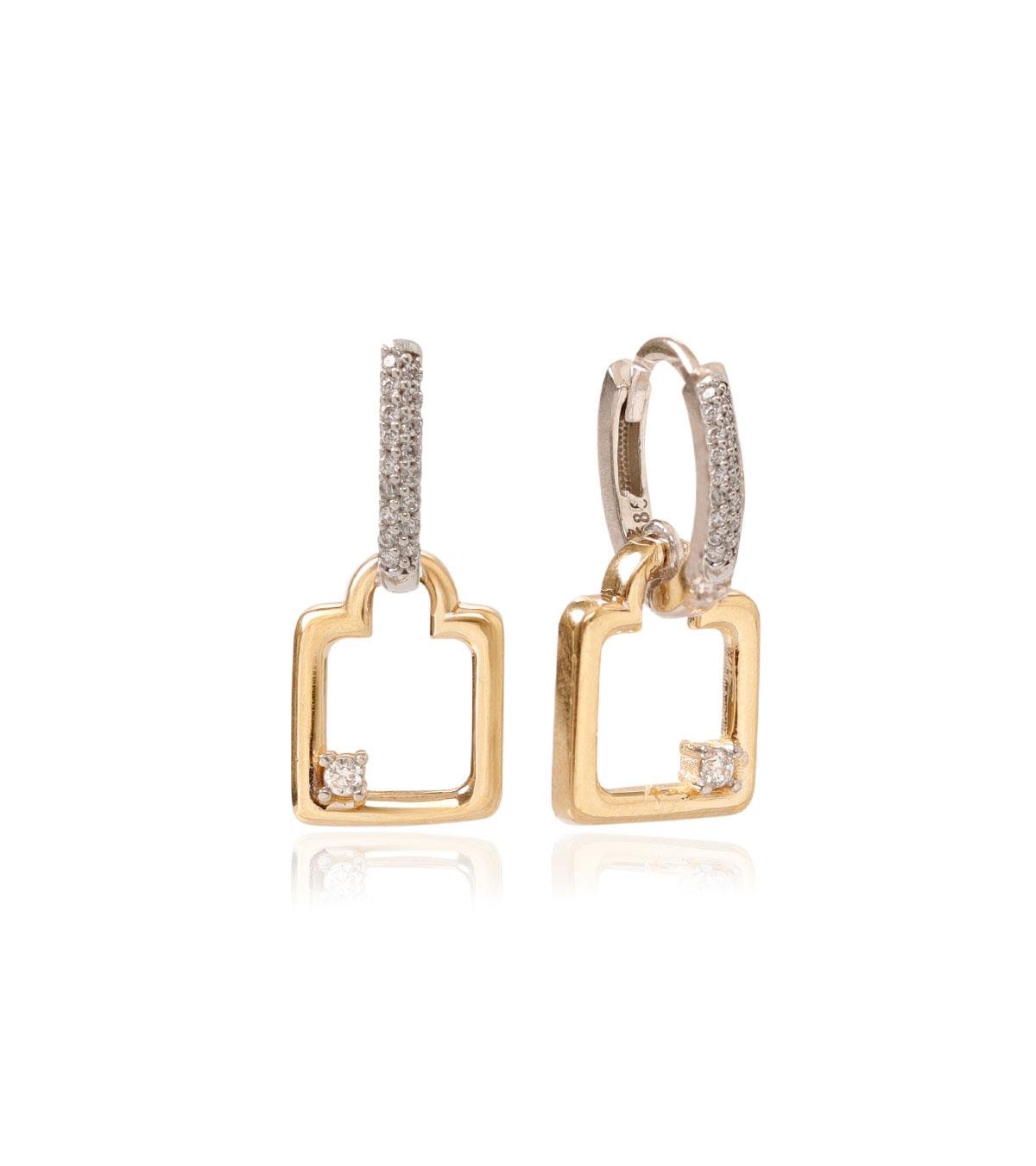 Taşlı Kare Sallantılı Küpe