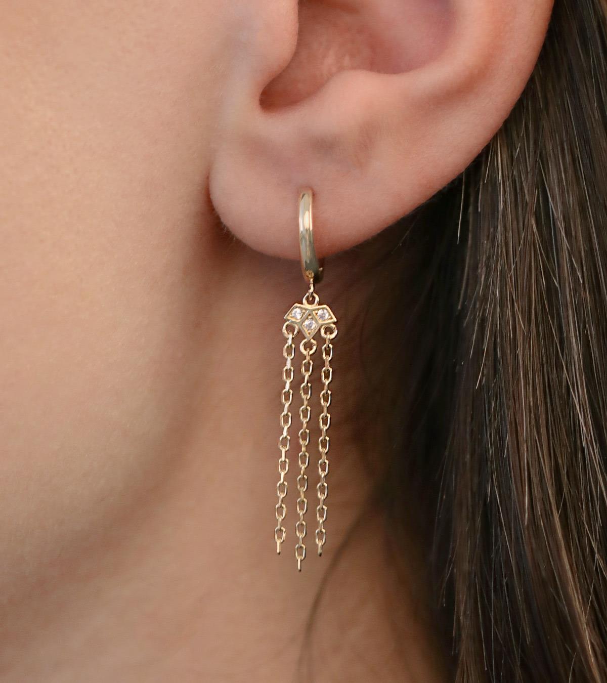 Zincir Sallantılı Nilüfer Küpe