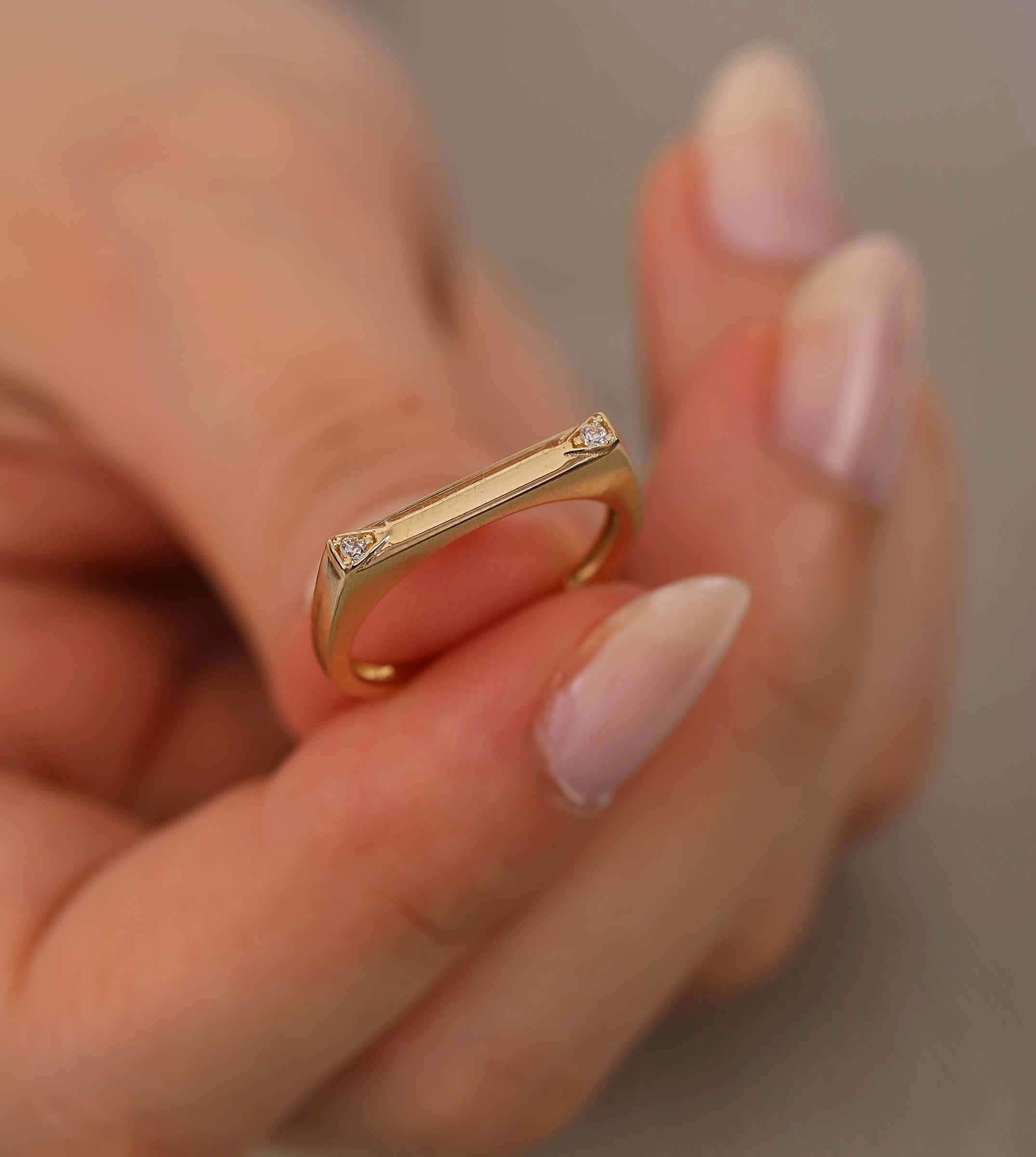 İki Taşlı Çizgi Yüzük