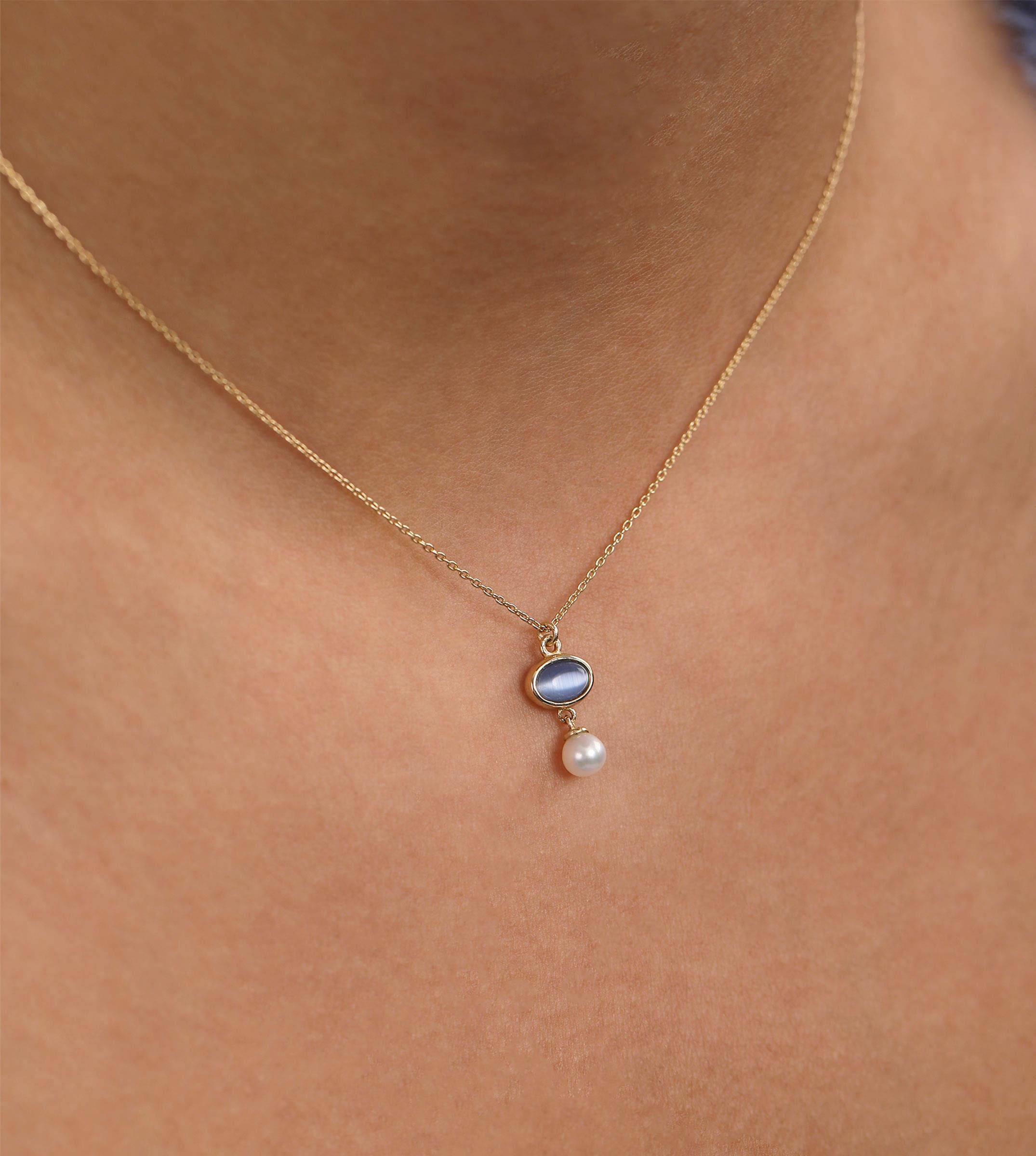 İncili Mavi Opal Kolye
