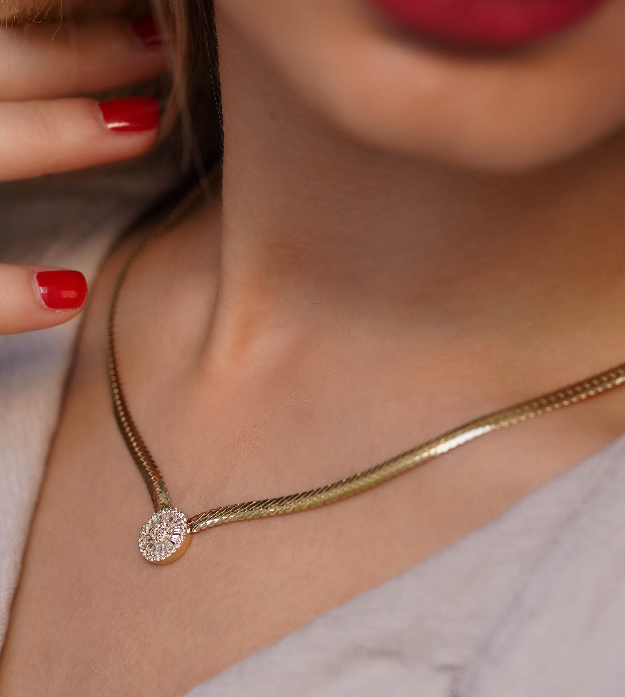 Taşlı Balık Sırtı Kolye 3mm