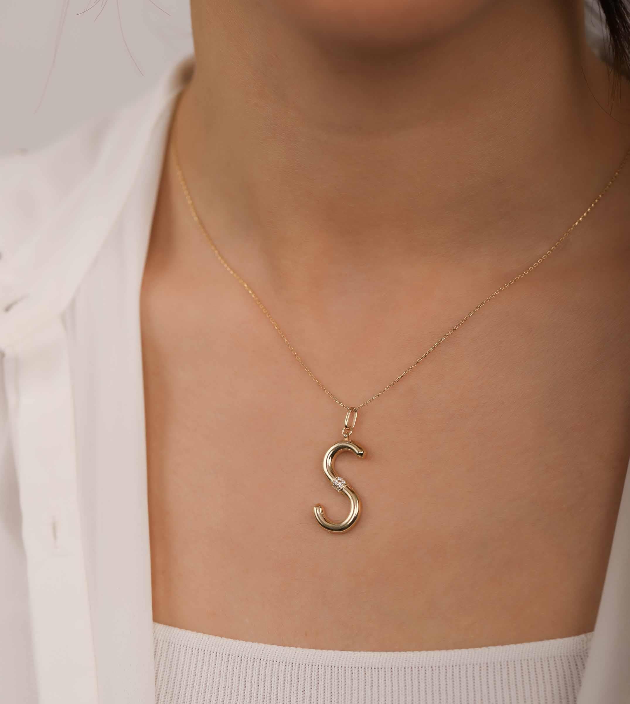 Taşlı Bambu Harf Kolye