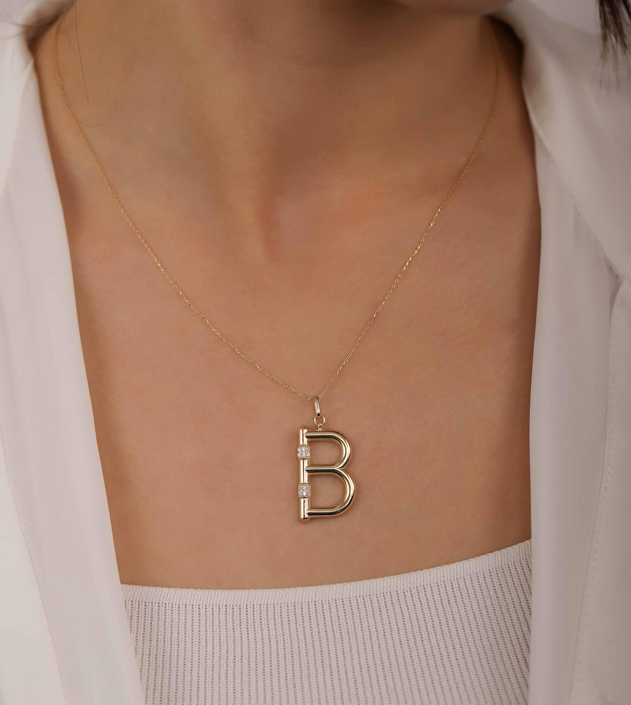 Taşlı Bambu Harf Kolye