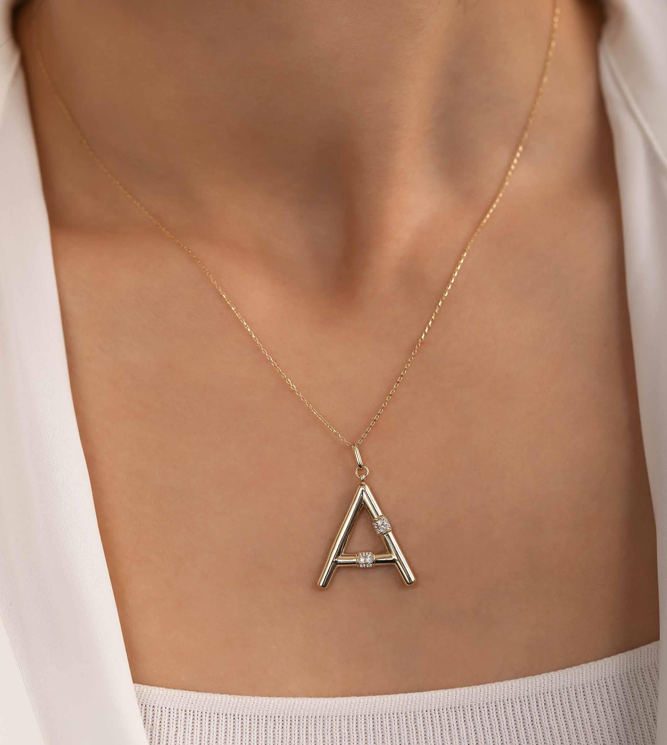 Taşlı Bambu Harf Kolye