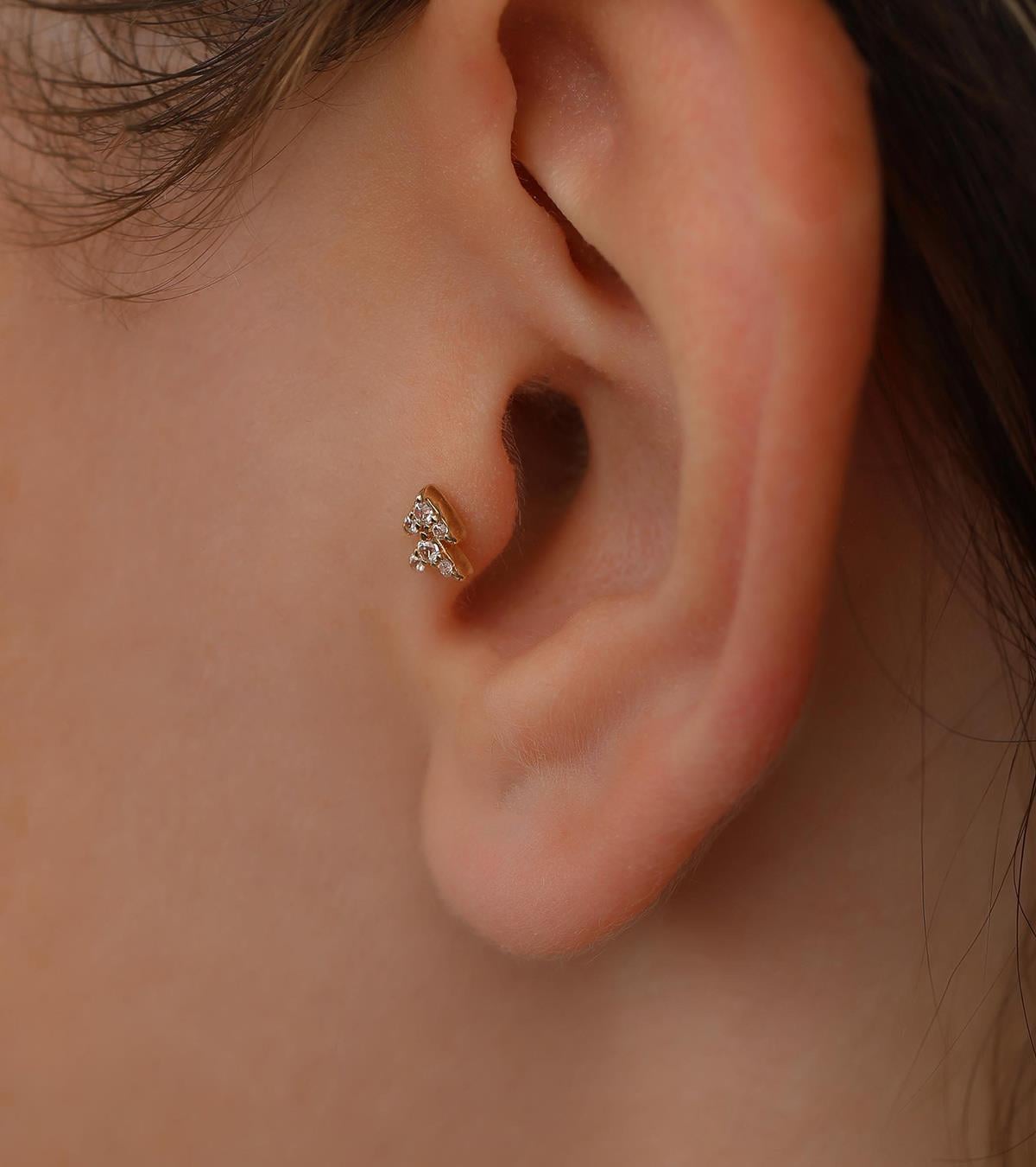 Taşlı Çift Ok Piercing (Tragus)