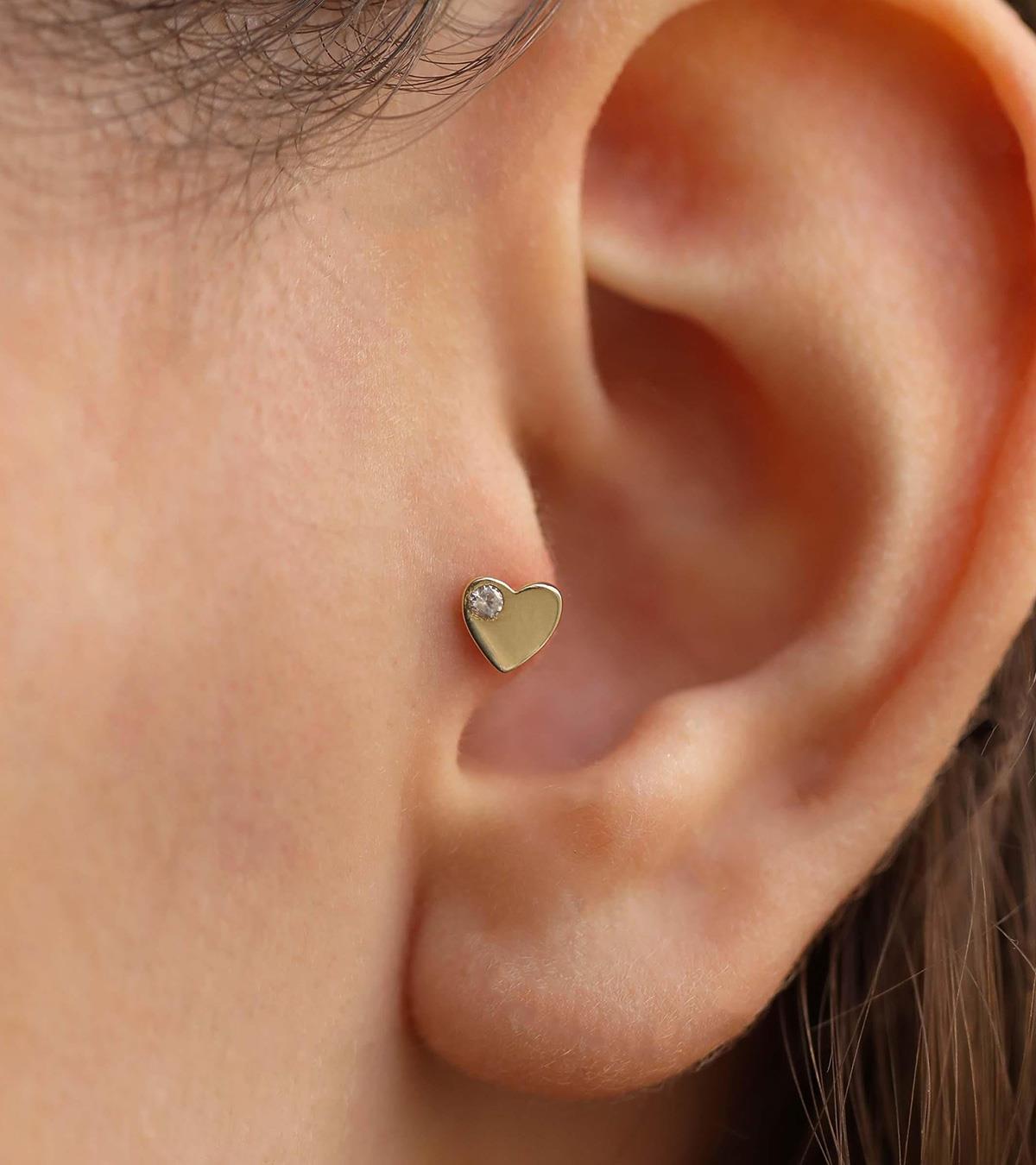 Tektaşlı Kalp Piercing (Tragus)