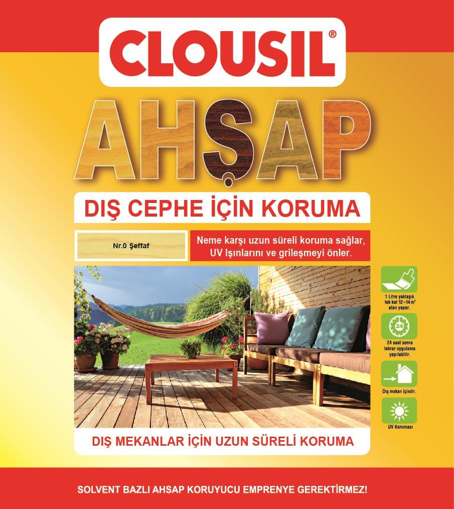 Solvent Bazlı Ahşap Koruyucular 2,5LtCLOU Nr:00 Şeffaf Slv Bazlı Ahşap Koruyucu 2,5LT