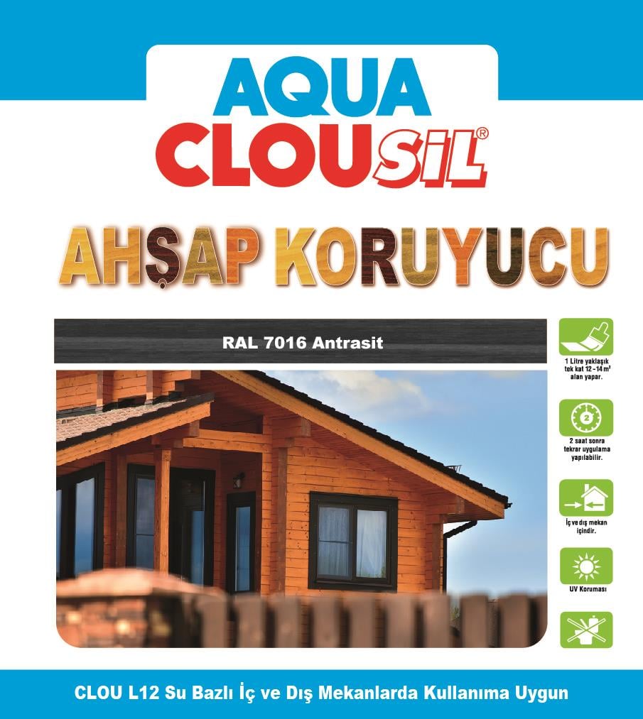 Su Bazlı Ahşap Koruyucular2,5LtCLOU Ral 7016 Antrasit Su Bazlı Ahşap Kor. 2,5Lt