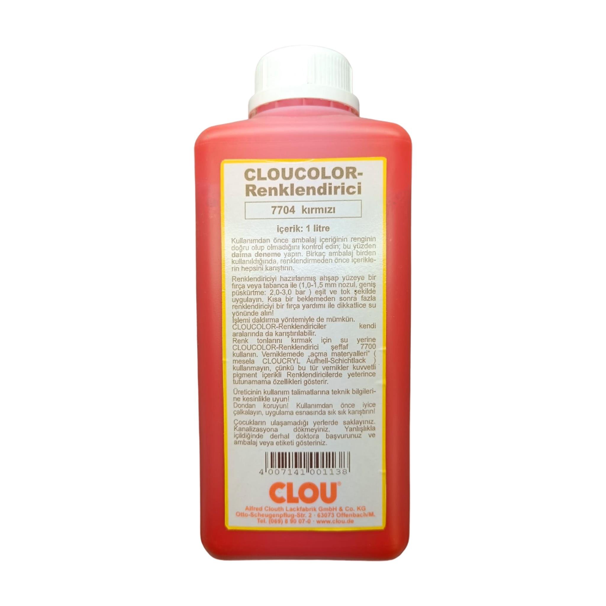 Water Based Colourants 1LtCLOU COLOUR 7704 Signal Red Wood Colourant 1Lt