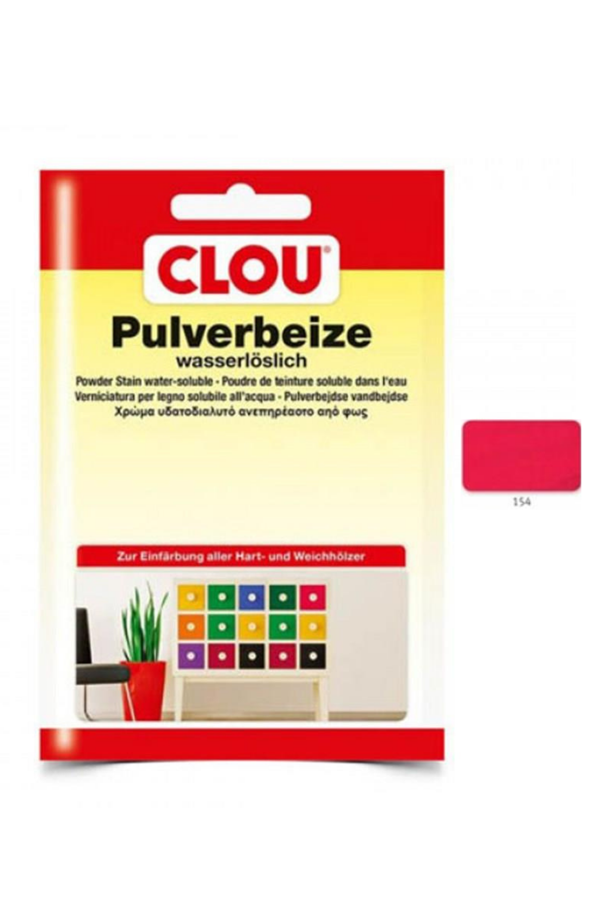 Suda Çözülen Oksit Toz Ahşap BoyasıCLOU Oksit Toz Boya Nr:154 Açık Kırmızı 12gr